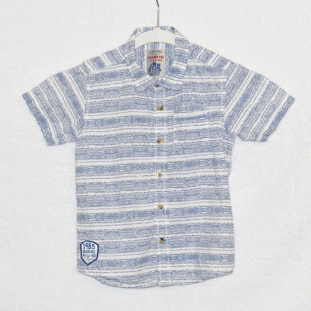 Baby boy's white blue striped button shirt LCW